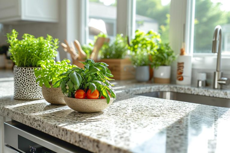 Plan de travail cuisine en granit blanc sur mesure