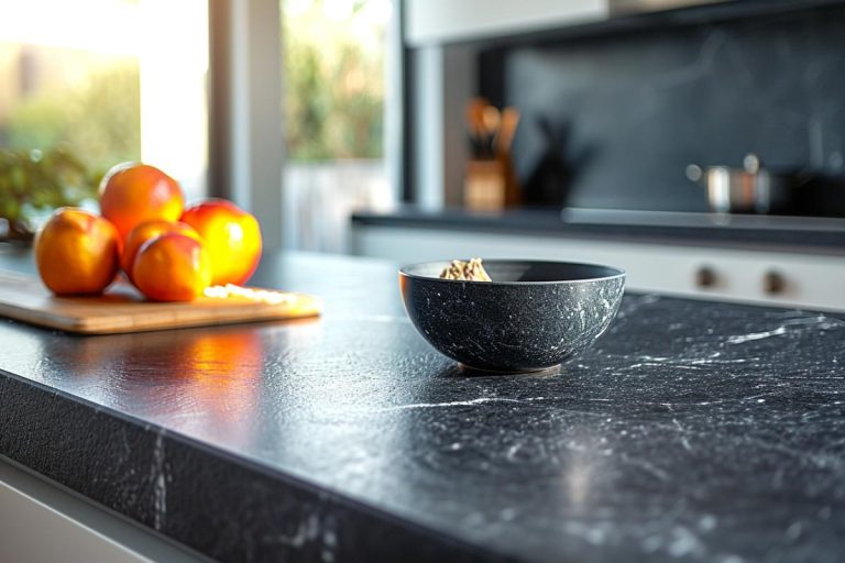 Plan de travail en granit noir pour cuisine élégante