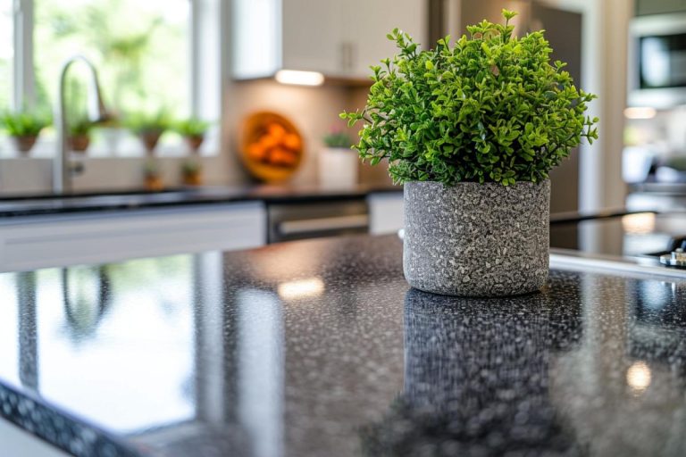 Plan de travail en granit noir pour cuisine élégante