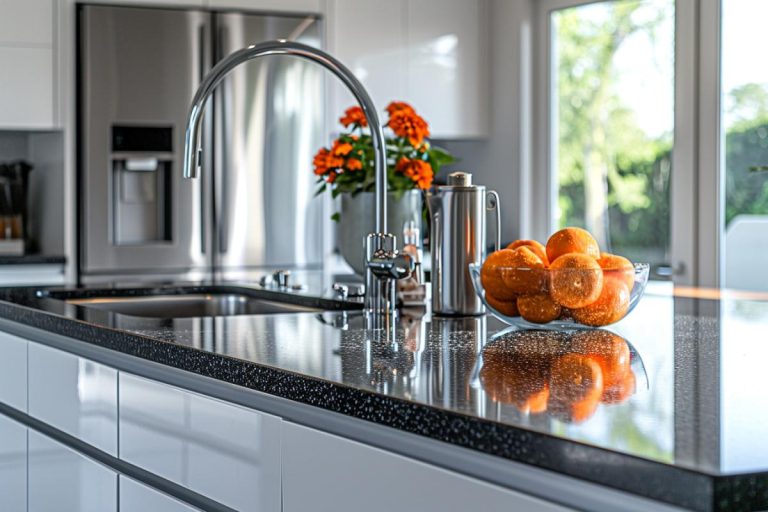 Plan de travail en granit noir pour cuisine et salle de bain