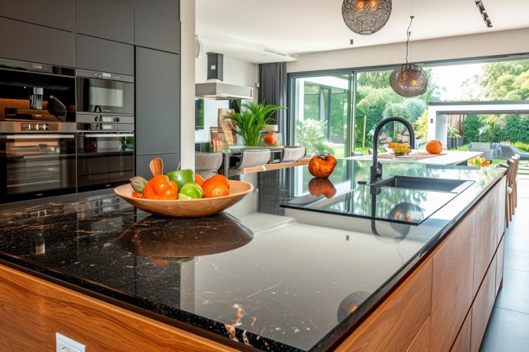 Plan de travail en granit noir pour élégance en cuisine