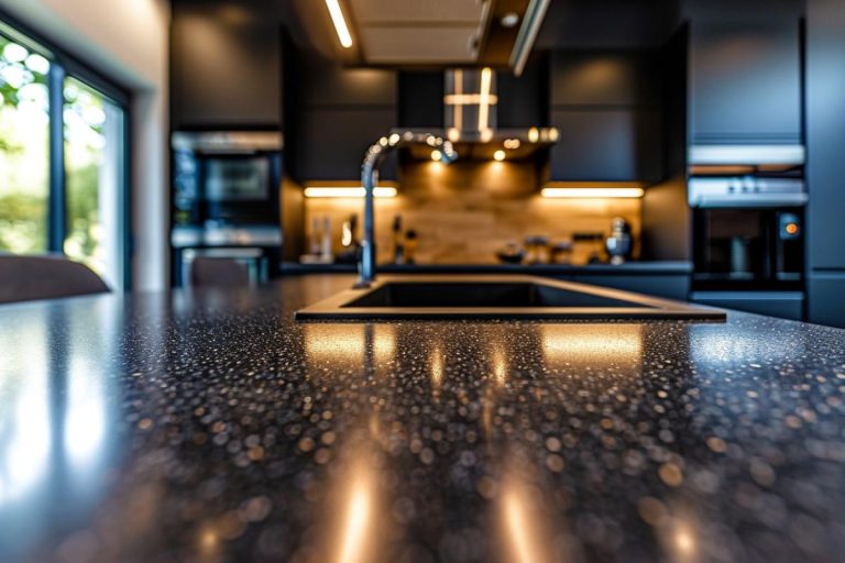 Plan de travail en granit noir pour cuisine élégante