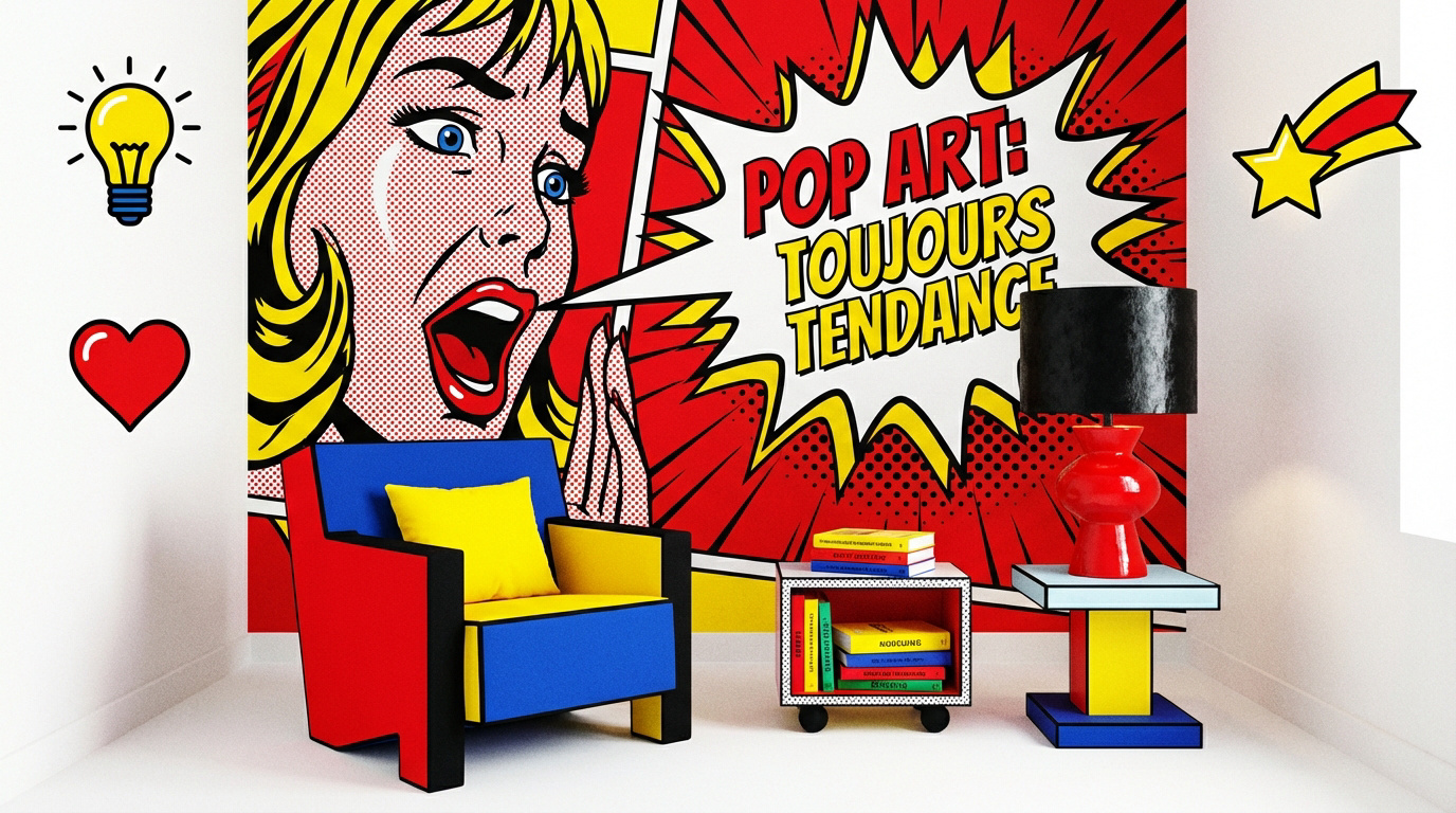 Salon moderne avec décoration murale pop art colorée